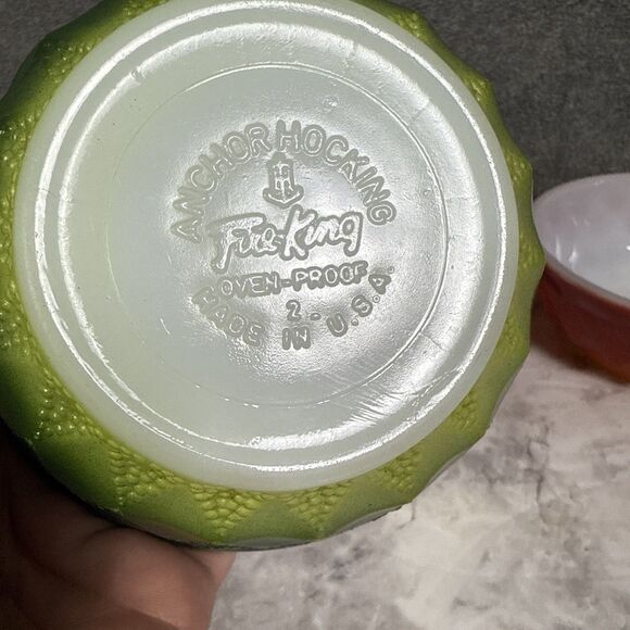 VTG Anchor Hocking Fire King Diamond 5" Cereal Bowls Set Of 3 Red Green - Picture 2 of 7